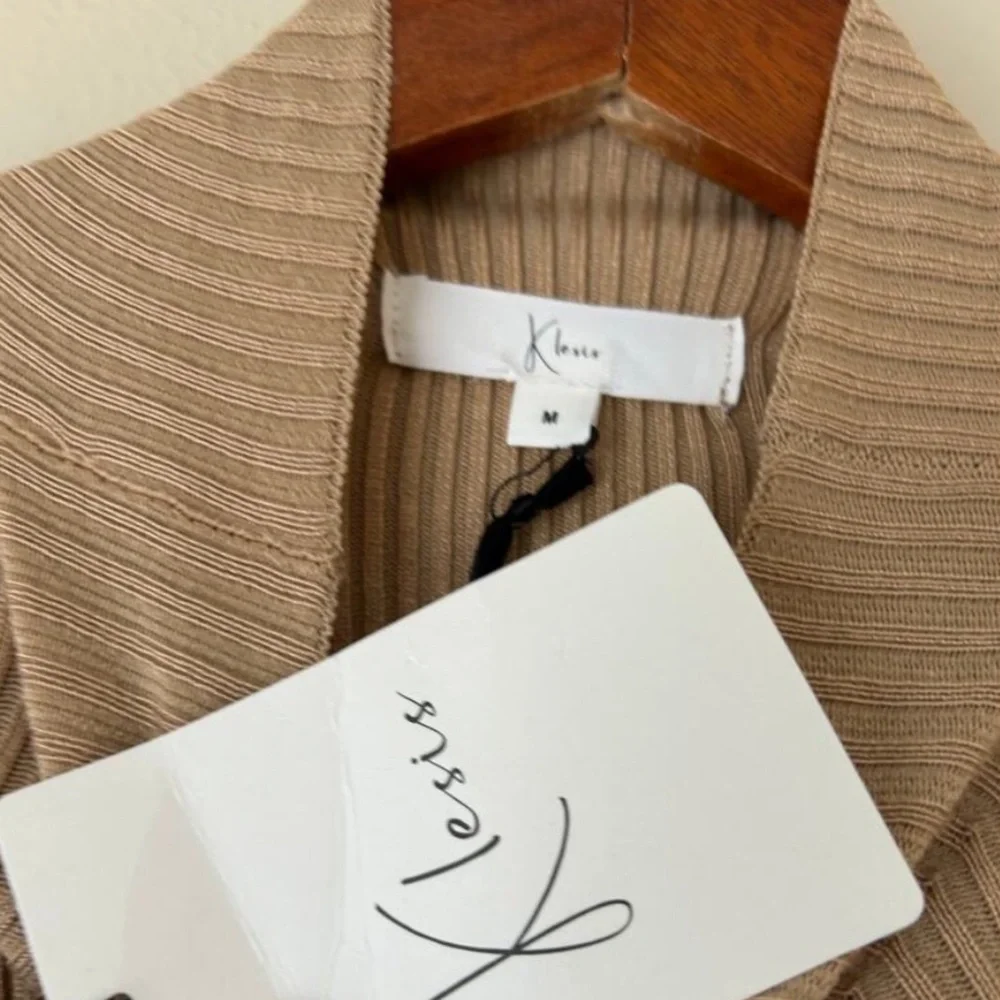 Elegant Tan Knit turtleneck Dress medium NWT